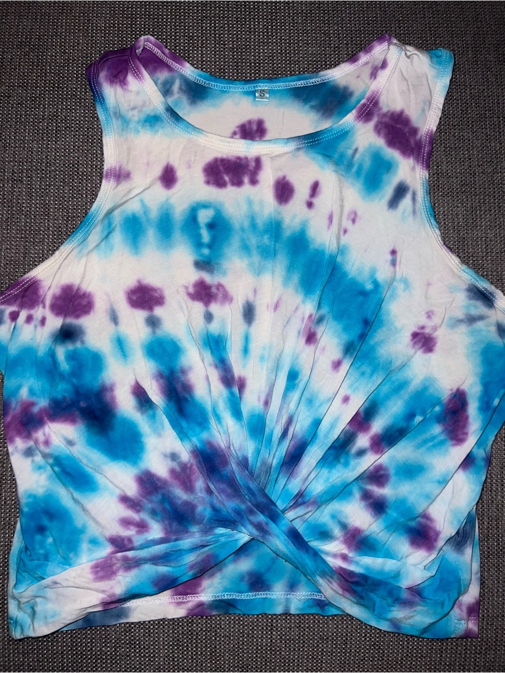 Blue Purple Tie Dye Twist Front Crop Tank Top S